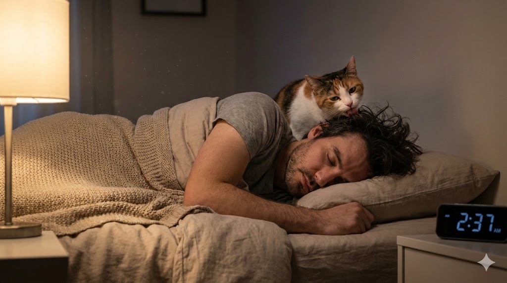 why does cat lick hair